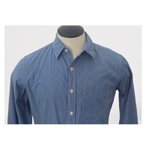 AMERICAN EAGLE OUTFITTERS Blue / White 100% Cotton Athletic Fit Shirt MEDIUM